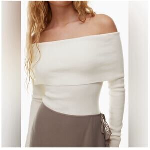 Aritzia Wilfred Nola Off The Shoulder Ribbed Sweater Ivory Birch M NEW